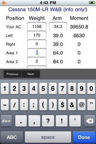 C150M LR Weight and Balance Calculator screenshot 2