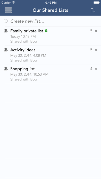 Screenshot #1 pour Our Shared Lists – Private, Secure Shared Lists