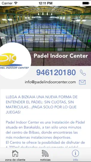 Captura de pantalla de Pádel Indoor Center en iPhone 1