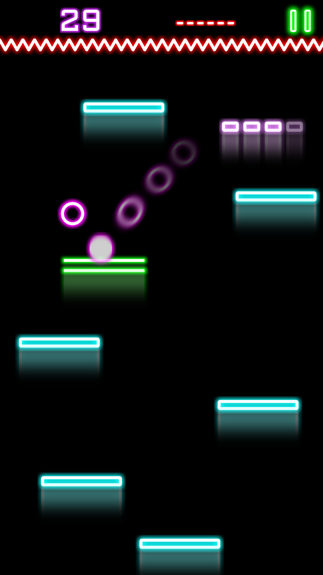 Rock Hero Drop steps on neon platforms and fire lines