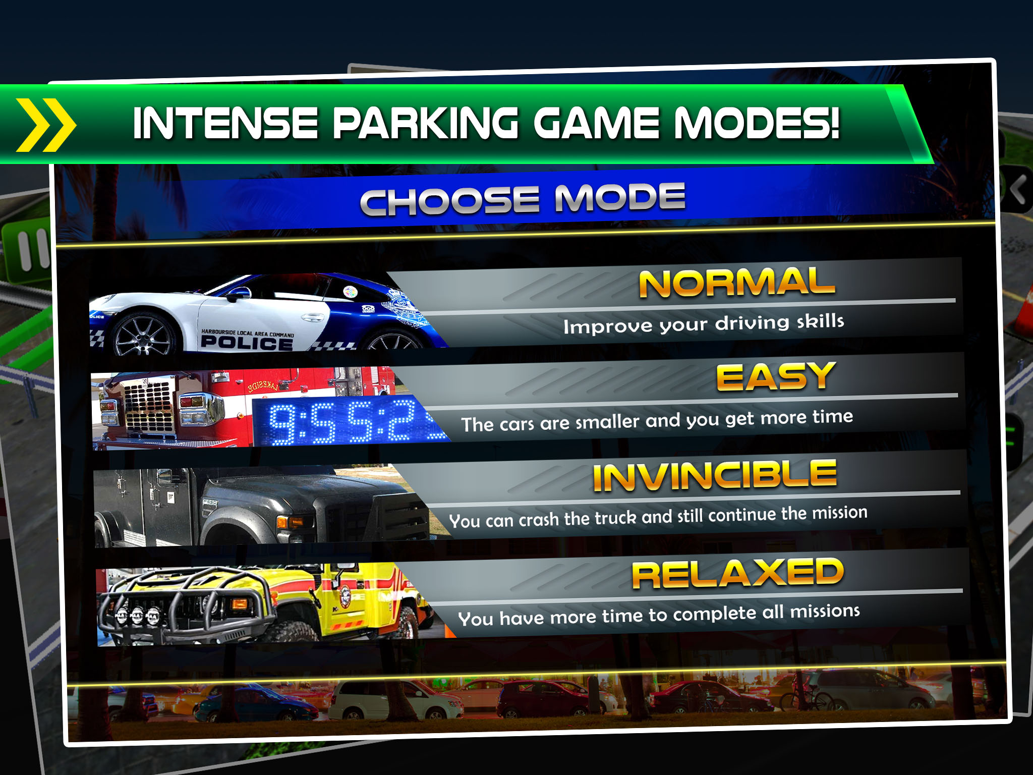 Police Emergency Car Parking Simulator - 3D Bus Driving Test & Truck Park Racing Games