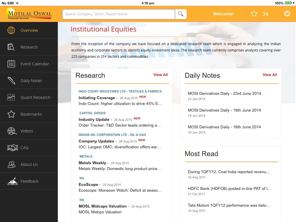 Motilal Oswal Institutional Research screenshot 2