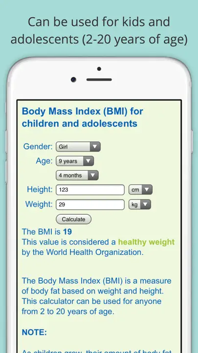 Child BMI Calculator (Body Mass Indicator For Children And Adolescents) iPhone-skjermbilde 2
