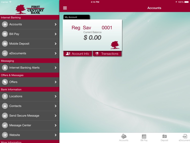 First Century Bank Mobile Banking for iPad screenshot-3