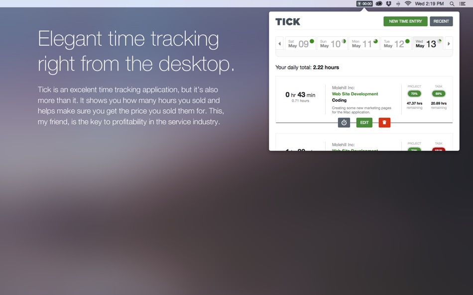 #1. Tick Time Tracking for Mac OS X (macOS) 由: Molehill