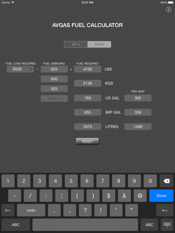 Aviation Fuel Weight Calculator for iPad screenshot 2