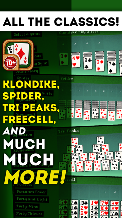 Solitaire 70 plus Free Card Games in 1 Ultimate Classic Fun Pack : Spider, Klondike, FreeCell, Tri Peaks, Patience, and more for relaxing screenshot 2