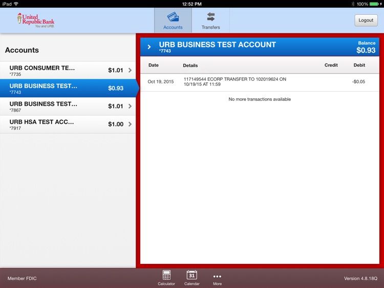 URB Mobile Banking for iPad