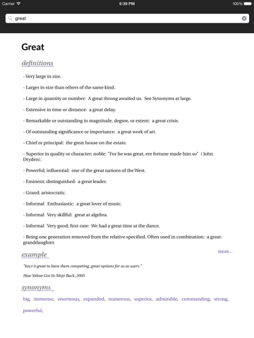 Just Words dictionary and thesaurus iPad screenshot 1 - Reference app