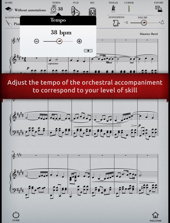 Play Ravel – Piano Concerto in G major, 2nd movement (interactive piano sheet music)