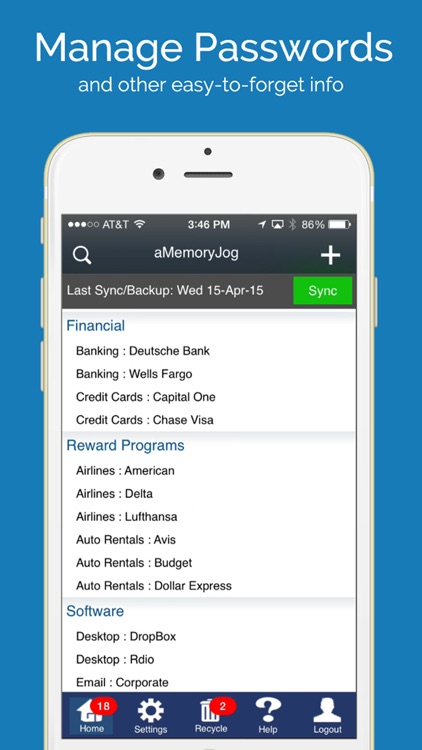 aMemoryJog PRO Secure Password Manager Vault & Digital Passcodes Safe screenshot-0