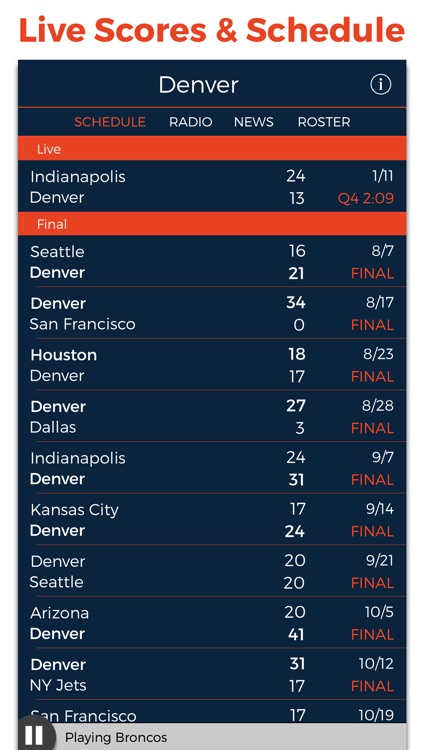 Denver Football Radio & Live Scores
