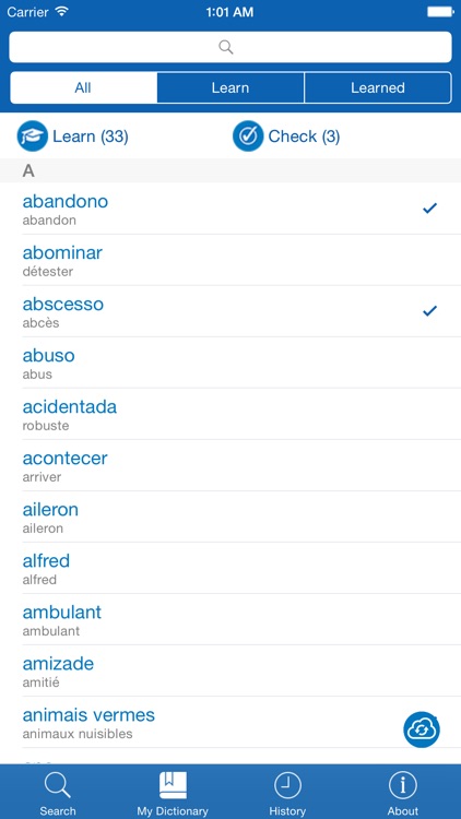 Portuguese <> French Dictionary + Vocabulary trainer