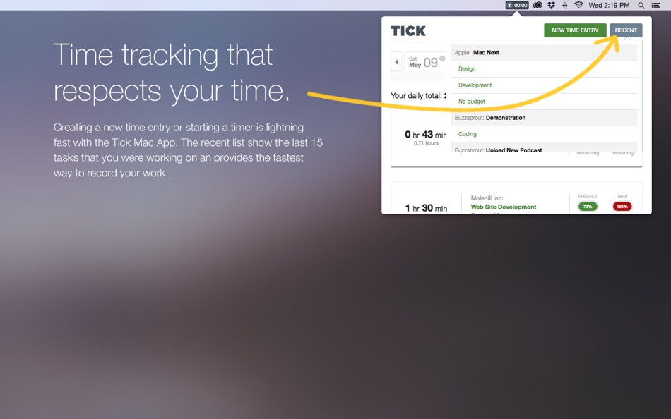 #3. Tick Time Tracking for Mac OS X (macOS) 由: Molehill