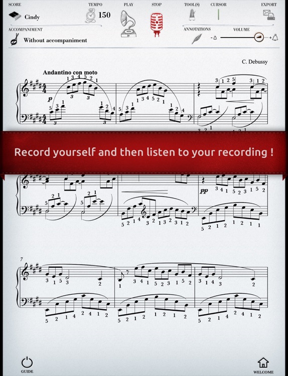 Play Debussy – Arabesque No. 1 (interactive piano sheet music)