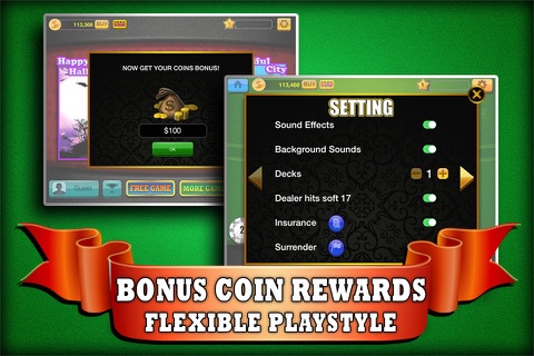 Easy Blackjack 21 - Play no Deposit Casino Game for Free with Bonus Coins Daily ! screenshot 2