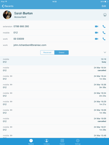 VoipNow Mobile iPad screenshot
