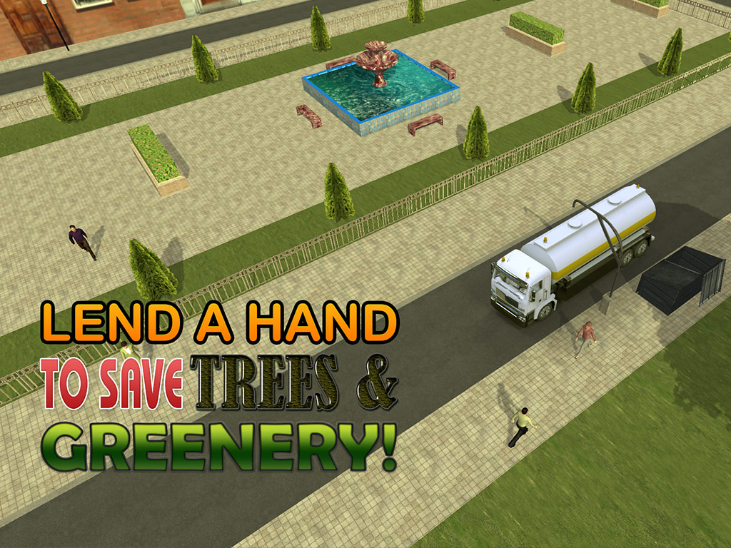 3D Water Truck Simulator - Road cleaning, plantation and watering simulation game