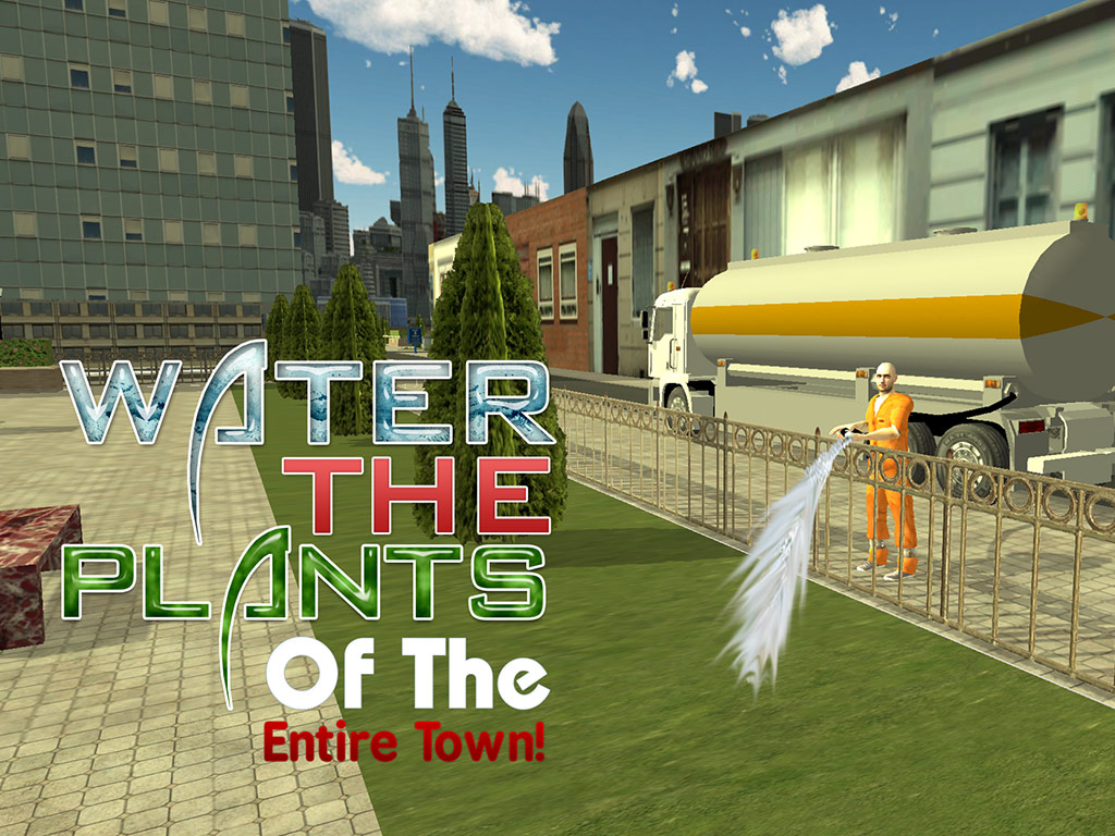 3D Water Truck Simulator - Road cleaning, plantation and watering simulation game