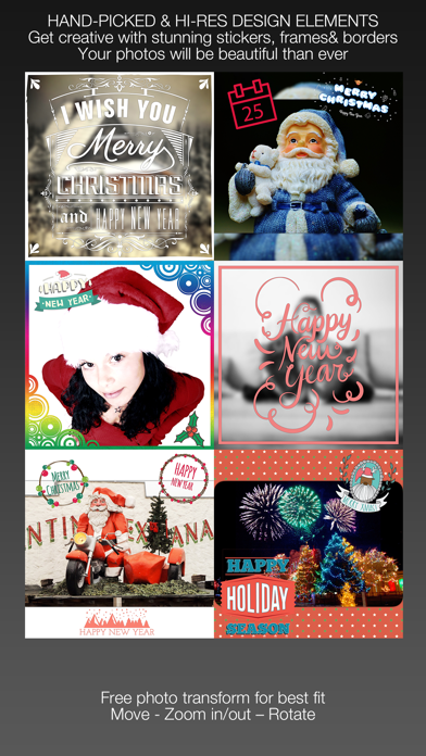 Screenshot #1 pour Stickermas - Ajouter des illustration, autocollants sur l'image pour Bonne Année & Joyeux Noël