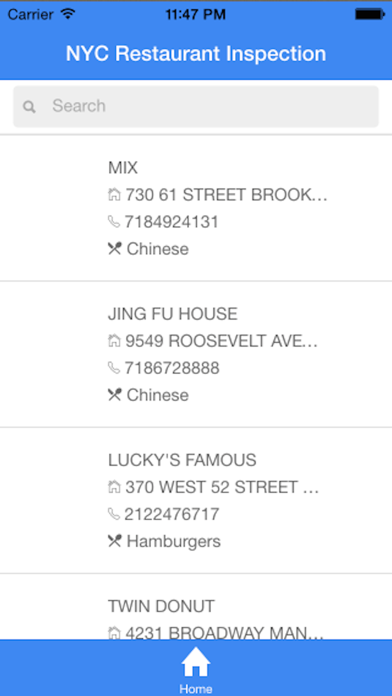 NYC Restaurant Inspections app screenshot