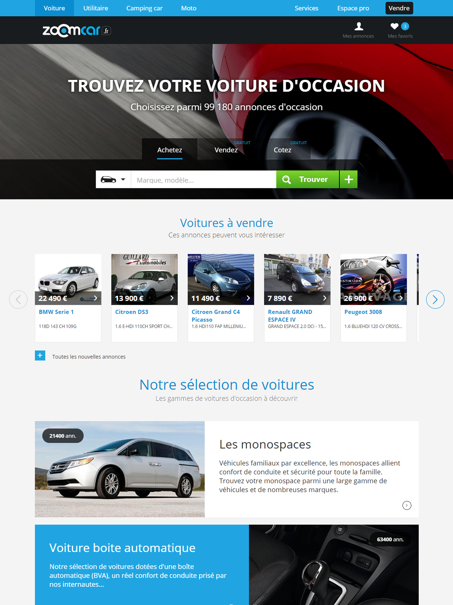 Zoomcar.fr | Annonces voitures occasion - Cote auto et depot gratuits pour vendre