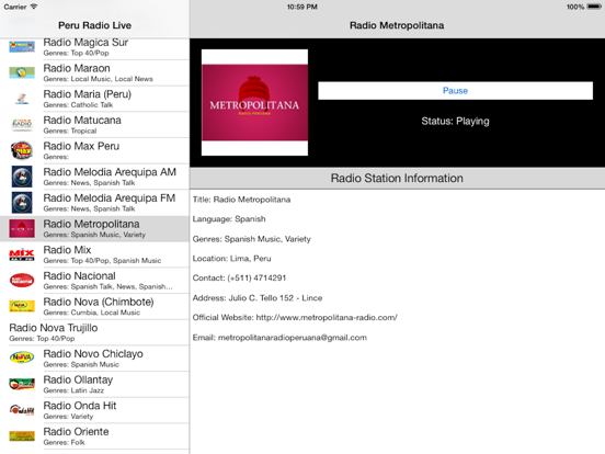 Peru Radio Live Player (Lima / Spanish / Perú) iPad screenshot