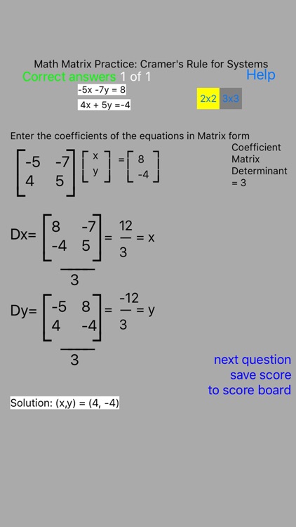 Math Matrix Practice: Cramer's Rule for Systems