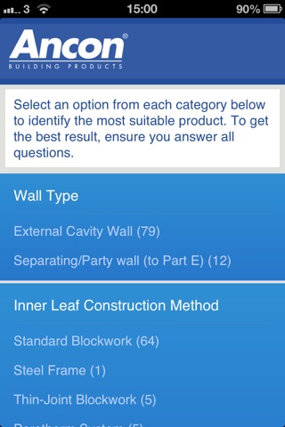 Ancon UK Wall Tie Product Selector screenshot 2