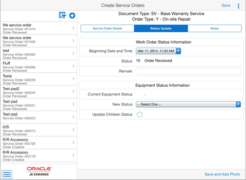 Create Service Order Tablet for JDE E1 screenshot 2