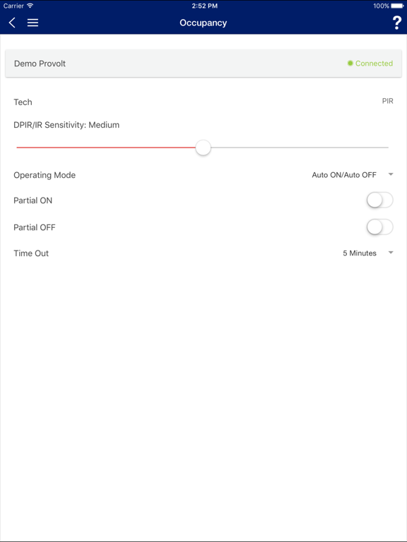 Provolt Room Controller iPad screenshot
