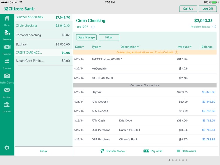 Citizens Bank Mobile Banking for iPad