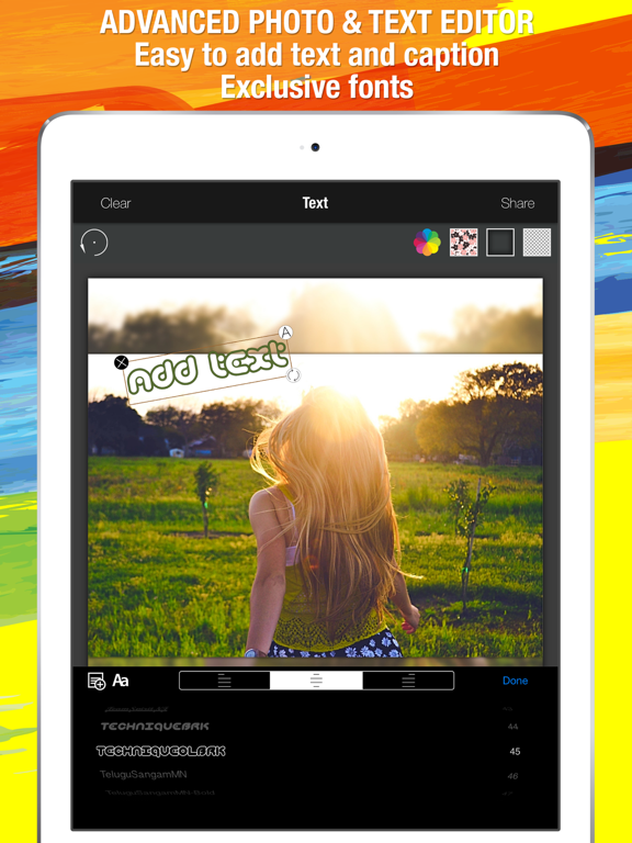 After Color - Easiest way to layout full size photo to Instagram with colorful border and stickers. iPad screenshot