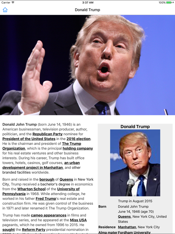 CHI Encyclopedia of Donald Trump iPad screenshot 2 - Education app