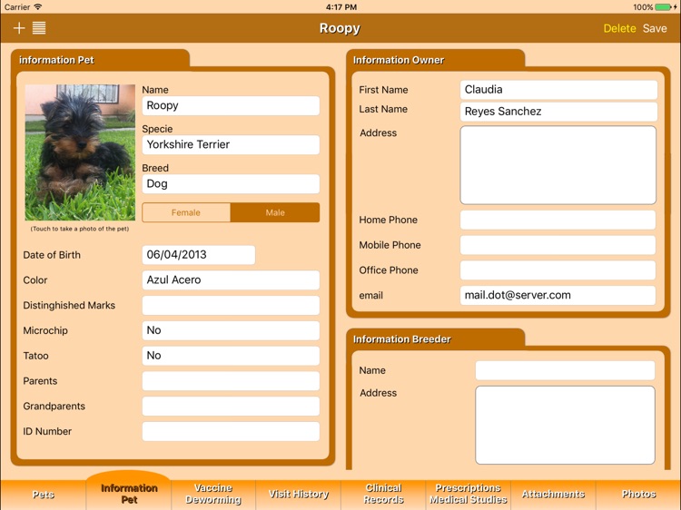 Pet's Veterinary Records