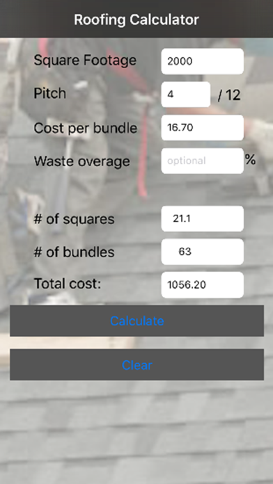 Roofing Calculator Screenshot