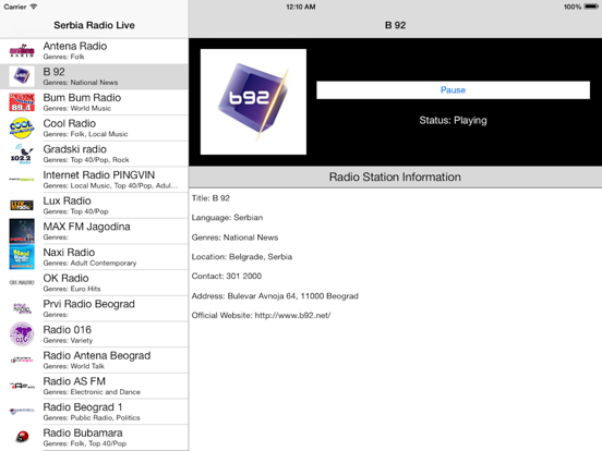 Serbia Radio Live Player (Serbian / Србија / српски радио) iPad screenshot