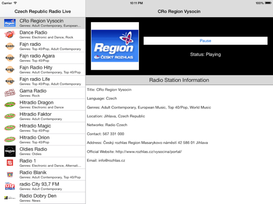 Czech Republic Radio Player (Česká republika rádio, čeština, Česko, Český) iPad screenshot