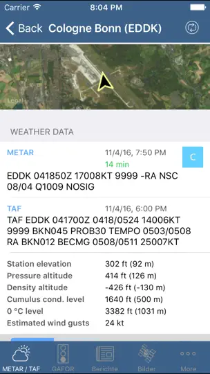 Screenshot von Flugwetter auf dem iPhone 2