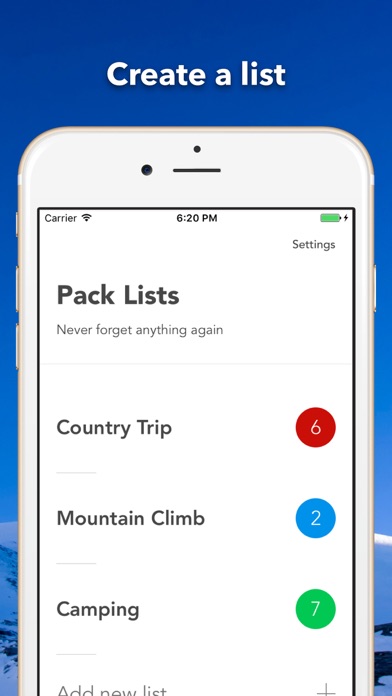 Pack - Your trip pack items checklist screenshot