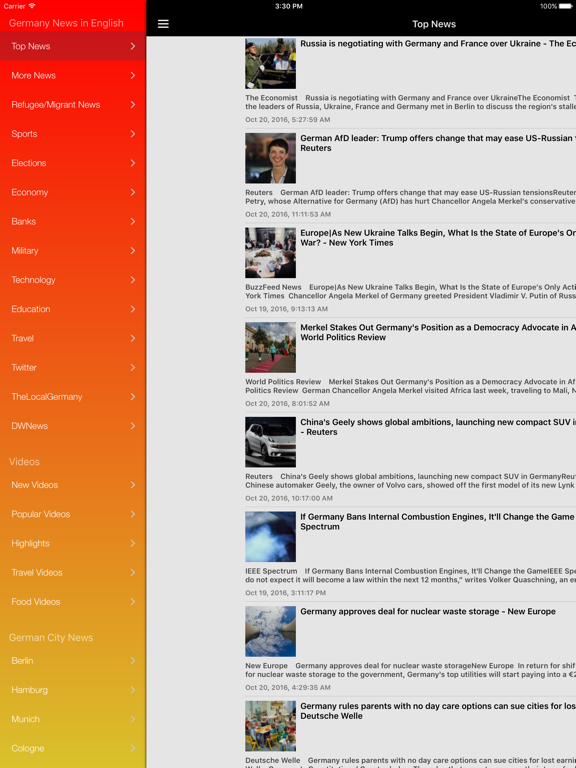 German News in English iPad screenshot 1 - News app