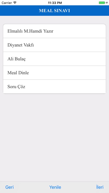 Meal Sınavı Uygulaması
