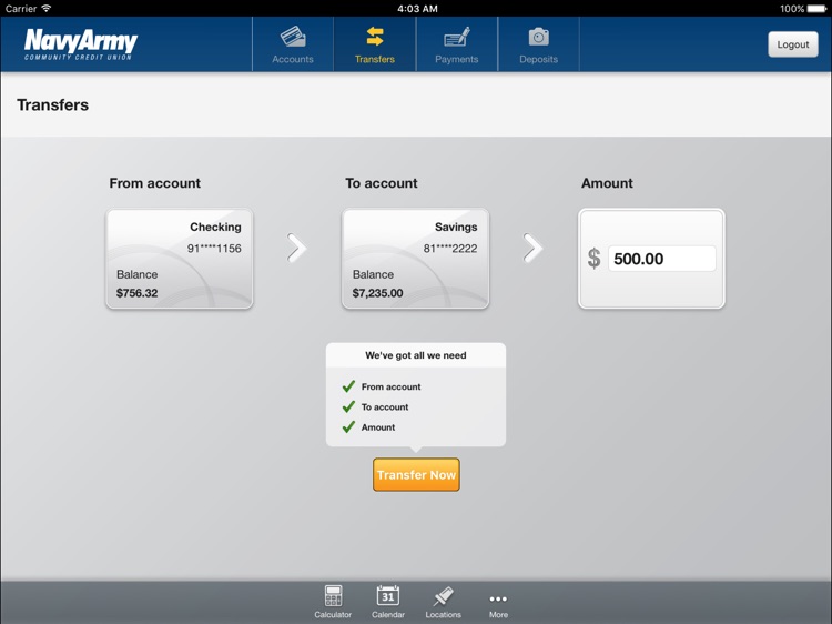 Navy Army CCU Mobile Banking for iPad screenshot-3