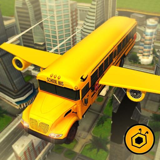 Flying School bus simulator 3D free - school kids icon