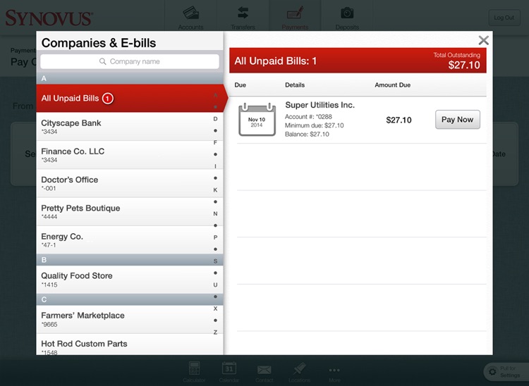 Synovus Mobile Banking for iPad