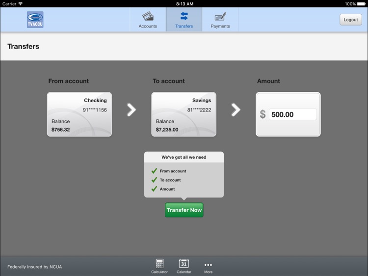TVA Community Credit Union Mobile for iPad screenshot-3