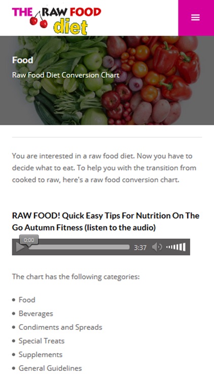 Raw Food Nutrition Chart