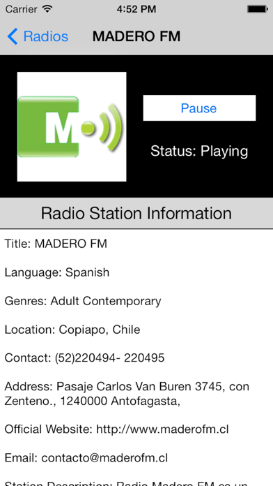 Screenshot #2 pour Chile Radio Live Player (Santiago / Spanish / español)