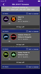 BBL T20 2016/2017 Fixtures,Schedule,Live Score screenshot