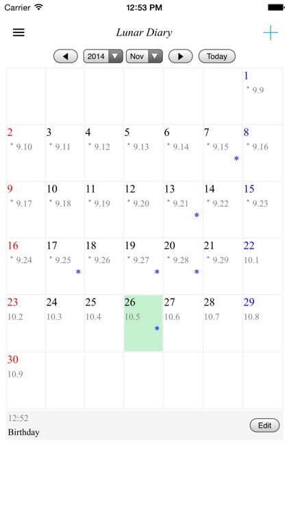 Lunar calendar diary